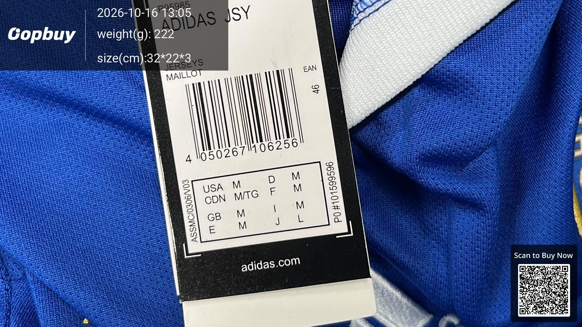 Foto QC 1 de adidas x Argentina Retro 2006 Home Jersey Light Blue/White
