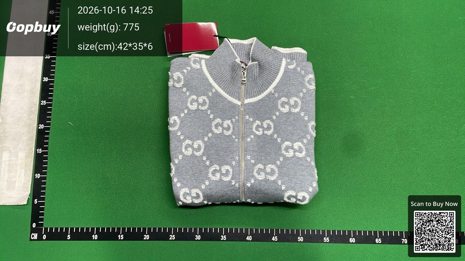Foto QC 4 de Gucci Zip Sweater GG Monogram Knit Grey