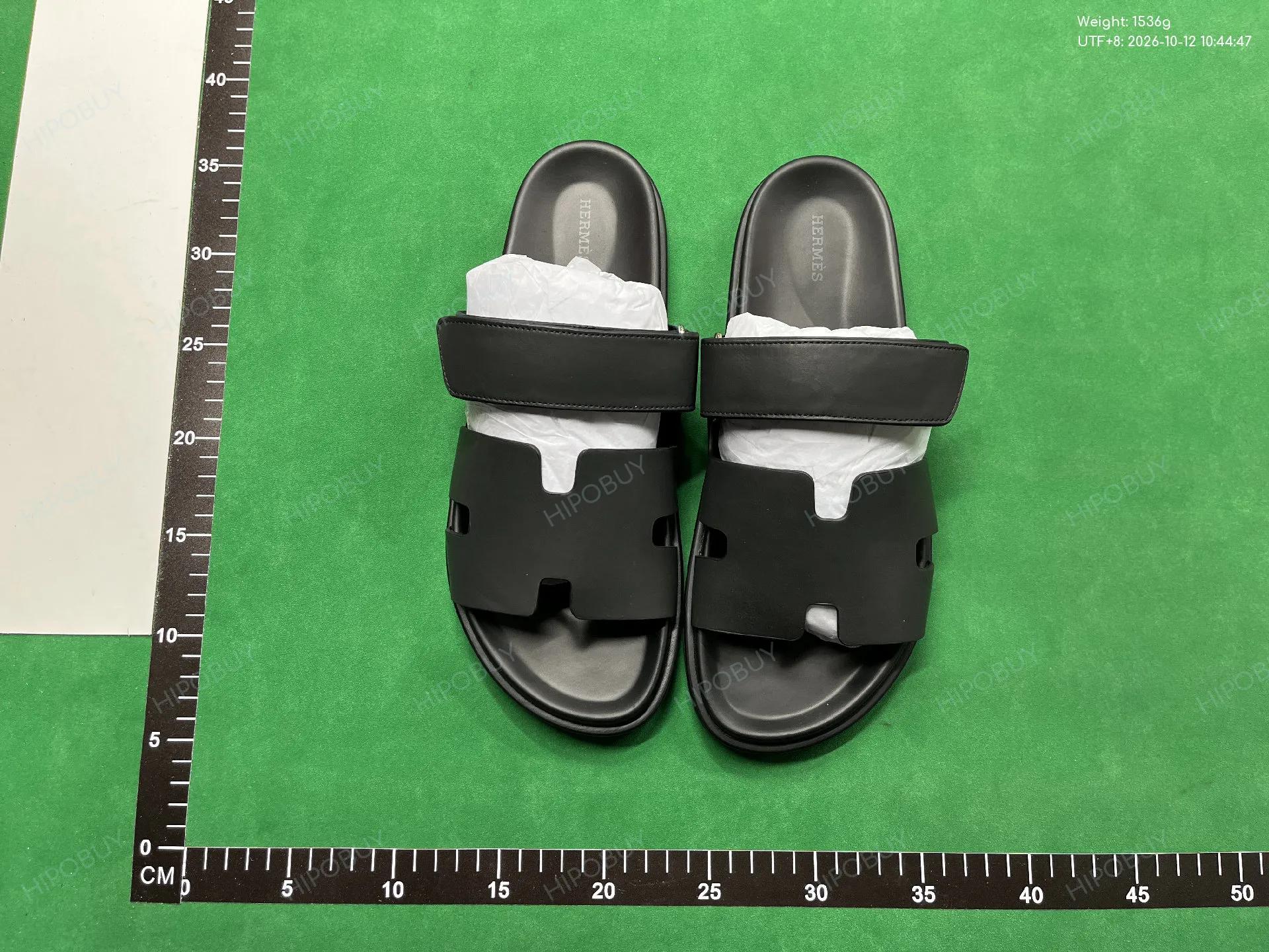 Foto QC 5 de Hermes Chypre H Canvas Calfskin Sandals Black Grey H212033Z02390