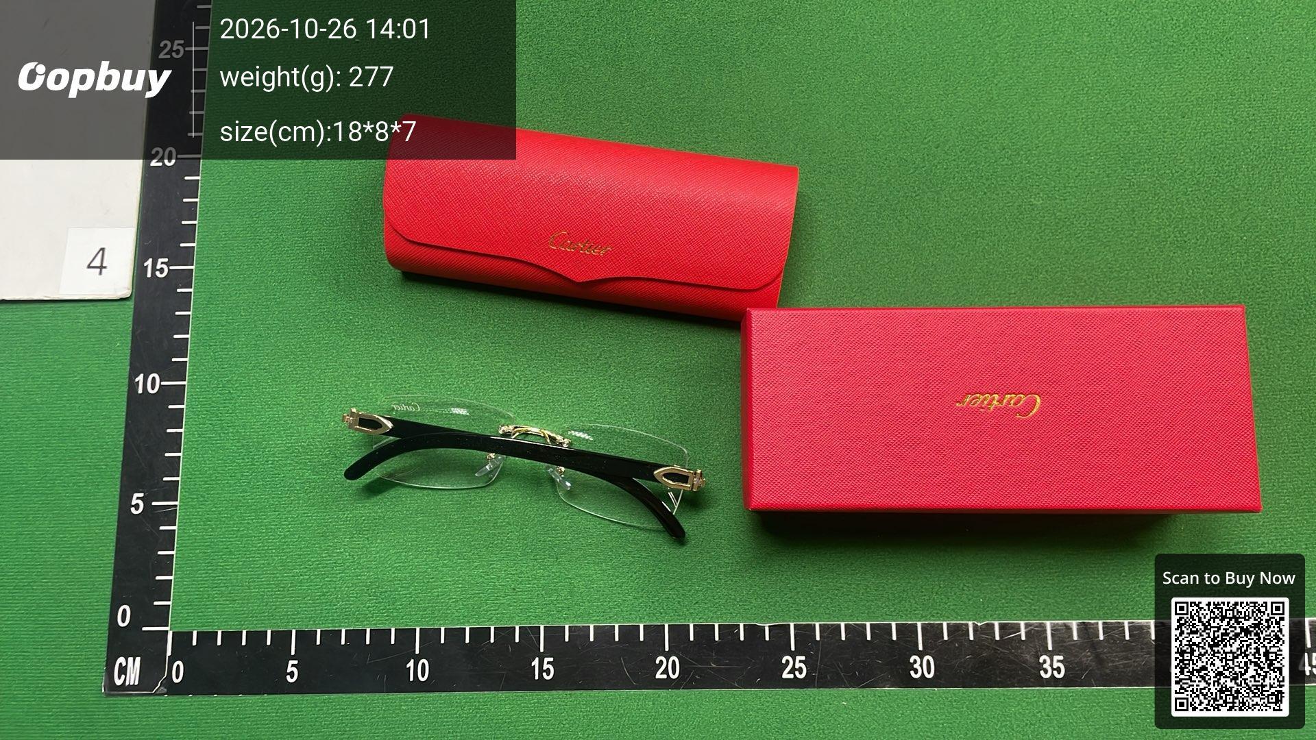 Foto QC 3 de Cartier Rimless Rectangle-Frame Metal Acetate Eyeglasses Gold Black Clear (074-reptz01)