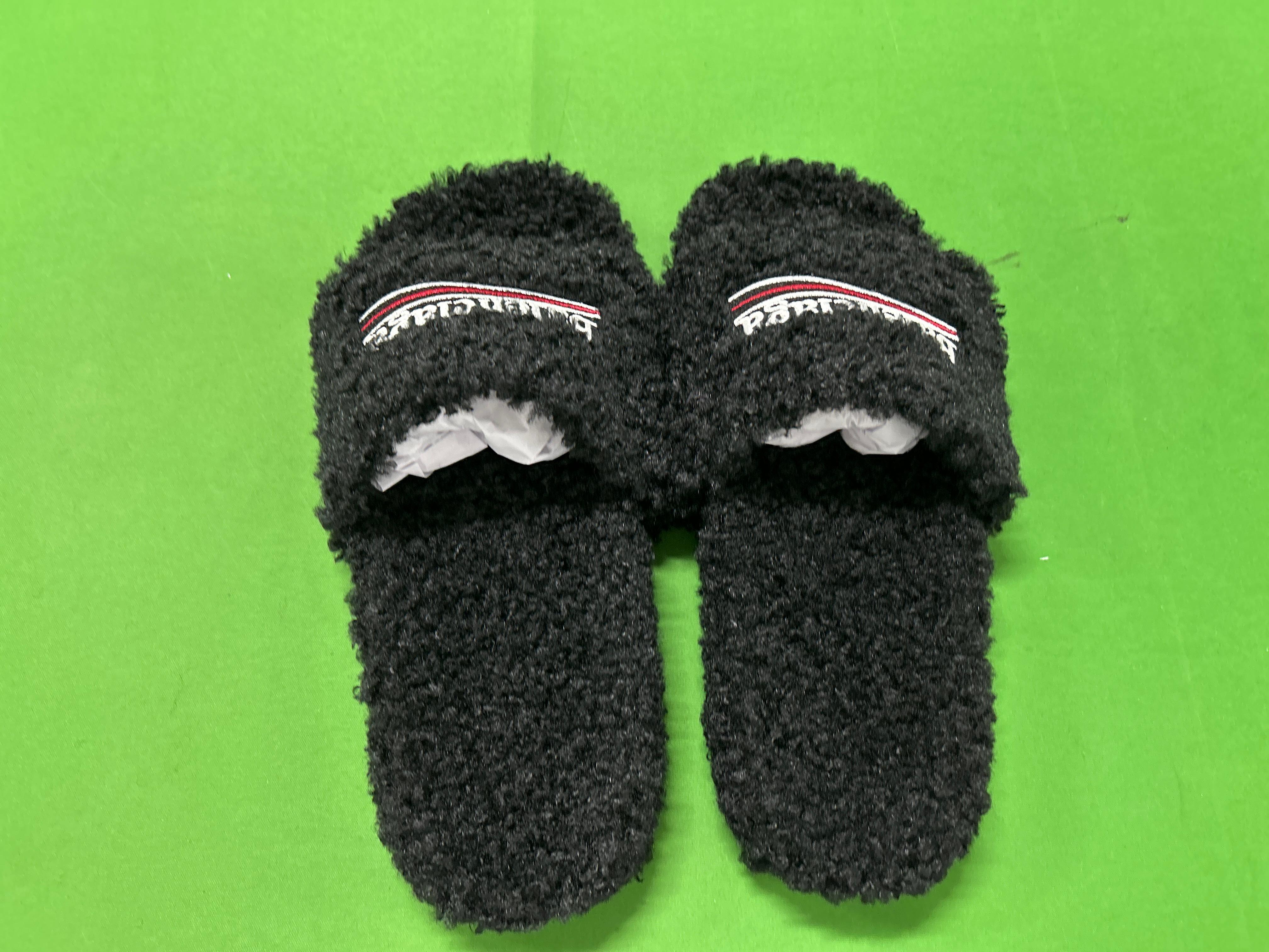 Foto QC 3 de Balenciaga Furry Slide Faux Fur Political Campaign Black