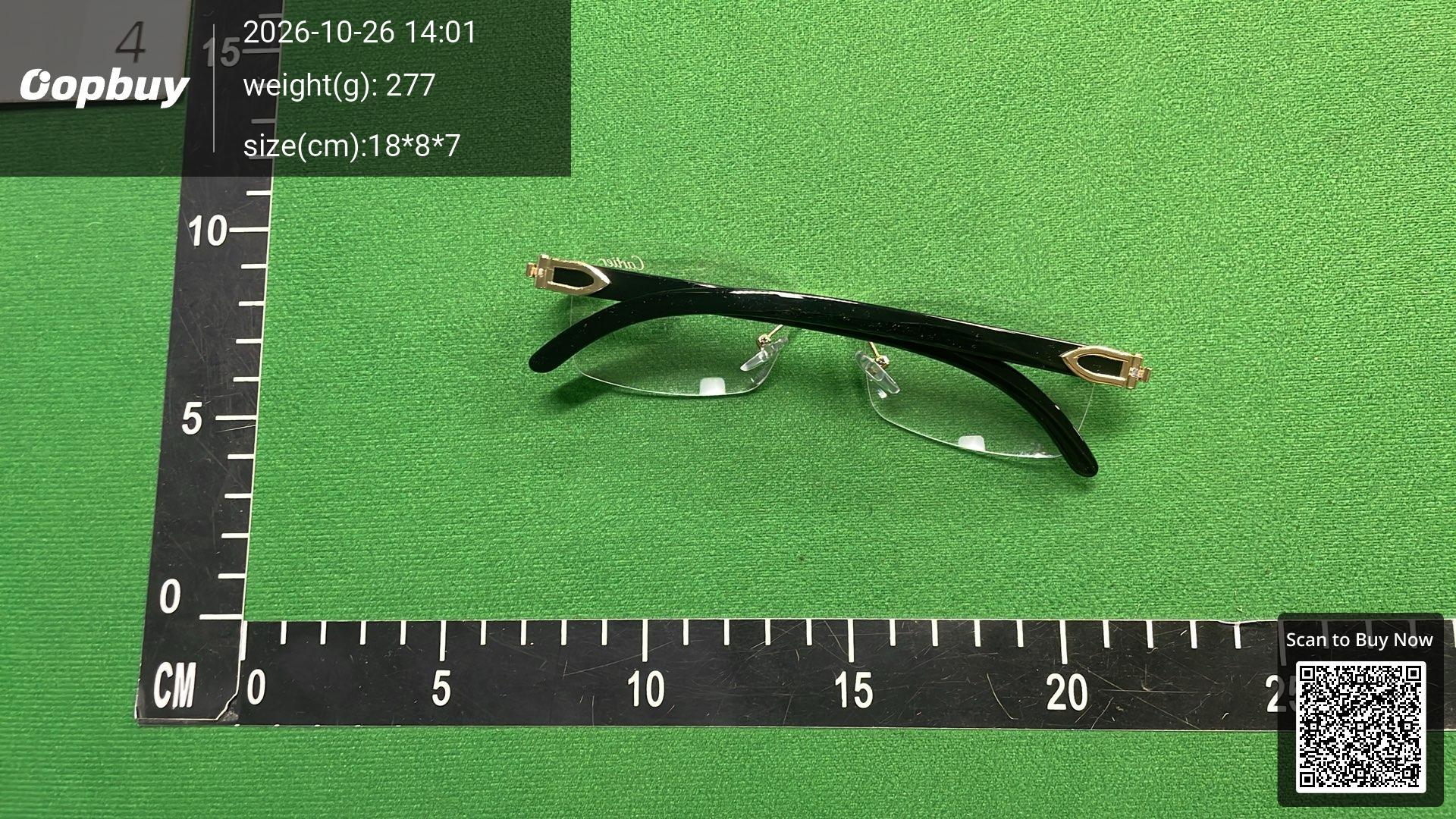 Foto QC 2 de Cartier Rimless Rectangle-Frame Metal Acetate Eyeglasses Gold Black Clear (074-reptz01)