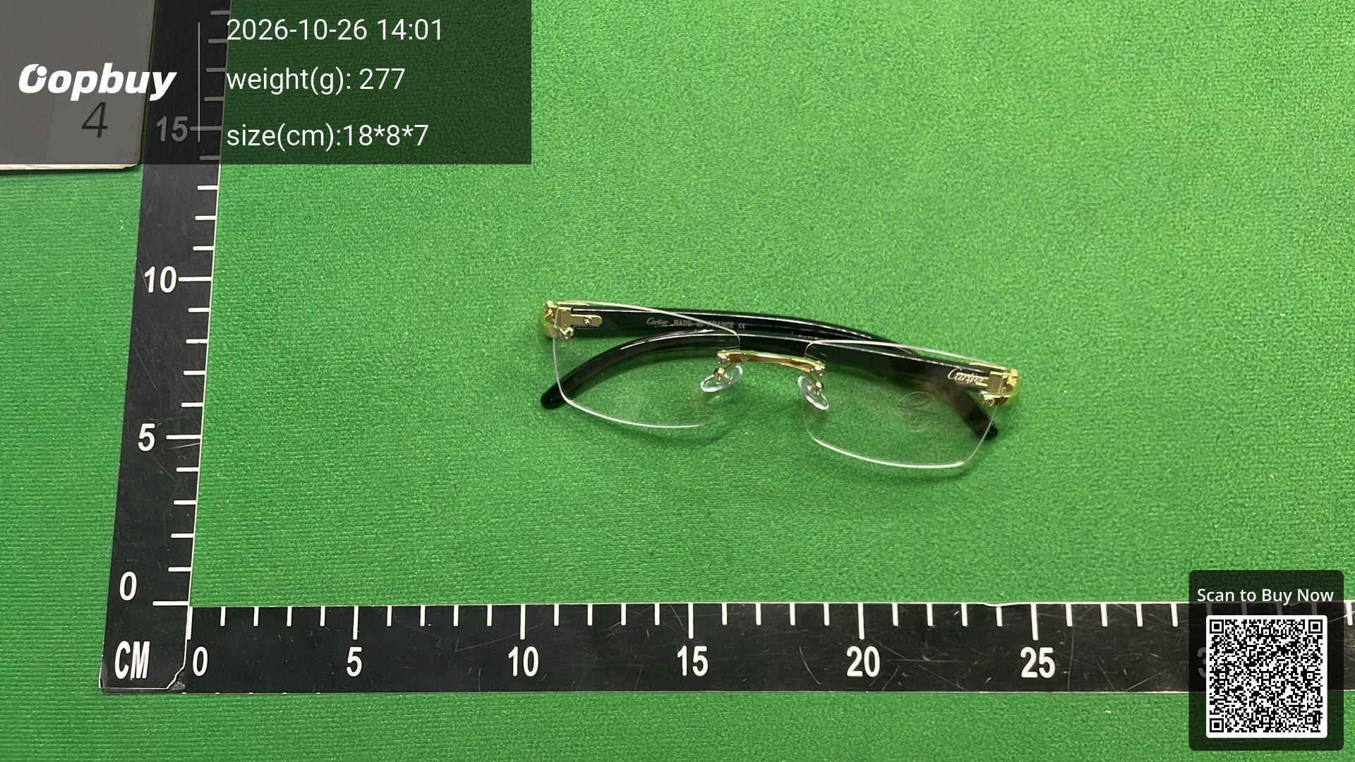 Foto QC 1 de Cartier Rimless Rectangle-Frame Metal Acetate Eyeglasses Gold Black Clear (074-reptz01)